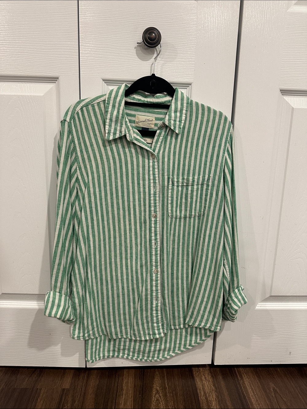 Target Women’s Green and White Stripe Button-Down Shirt